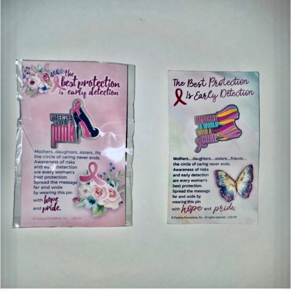 New Set of 2 Breast Cancer Awareness Pins | Warriors Wear Heel & Pink Ribbon NIP